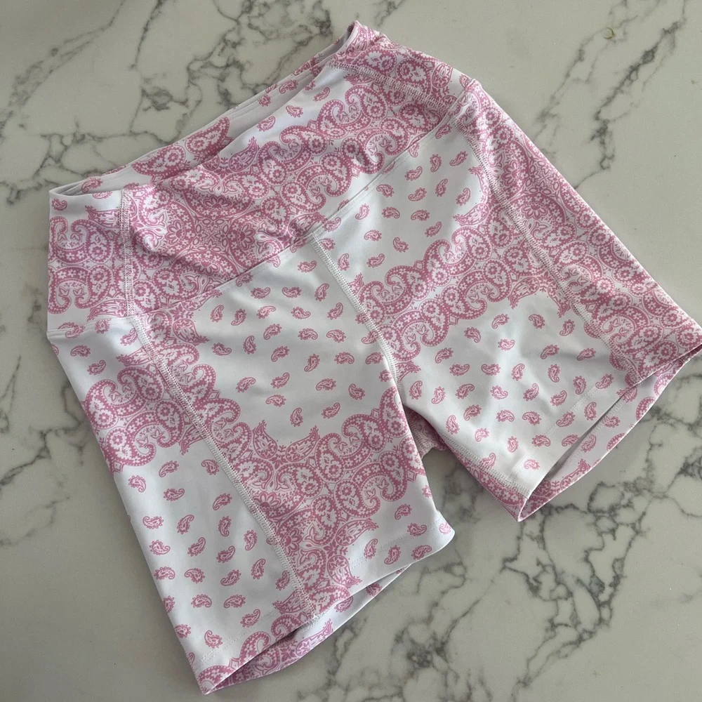 Year of Ours Bandana Bike Shorts Pink Paisley​ - Picture 2 of 8